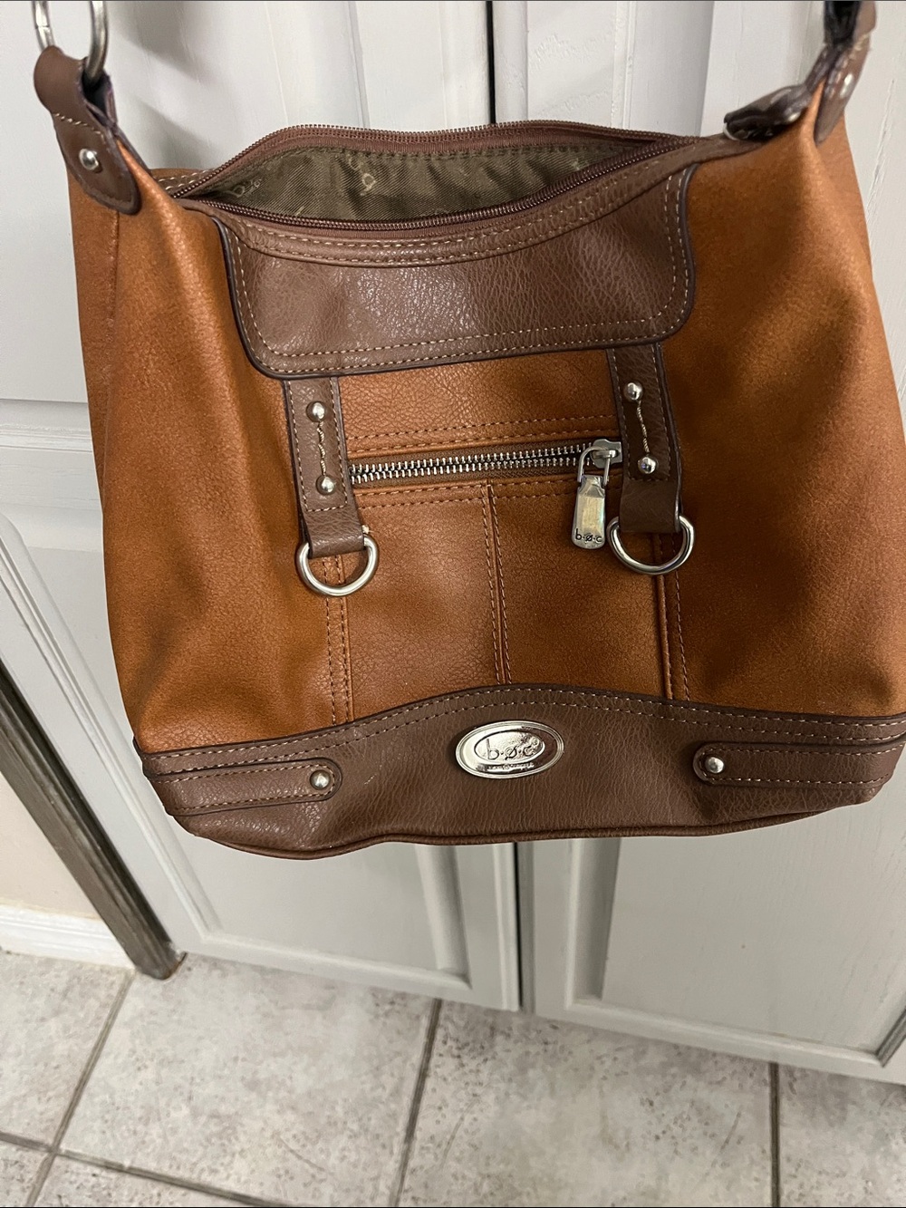 BOC Tan and Dark Brown Leather-Trim Shoulder Hobo